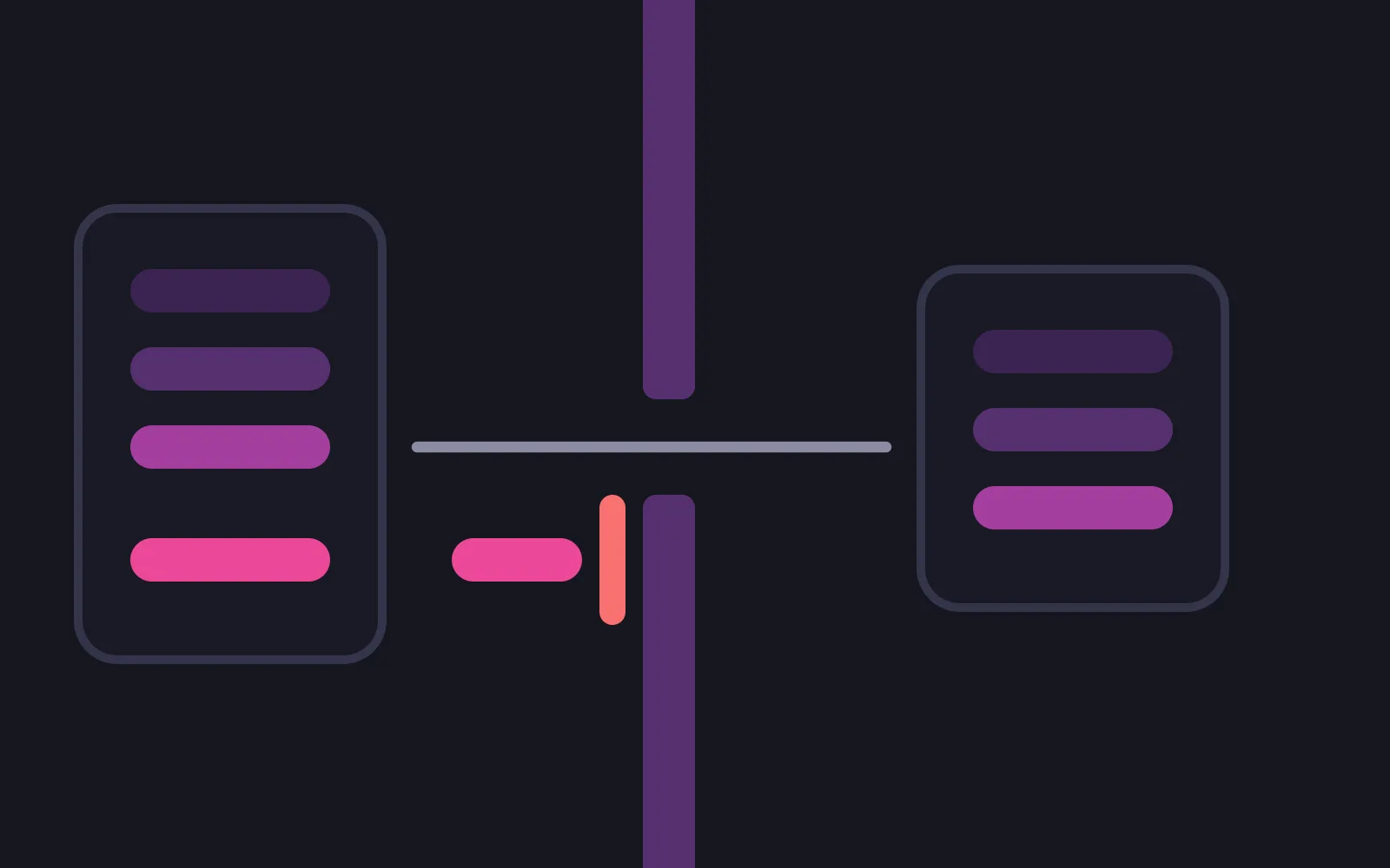 A tall wall with one narrow gap in it, a line passing through the gap from a box of four coloured bars on the left to a shorter box of three on the right, and the brightest pink bar stopped short of the wall by a red marker